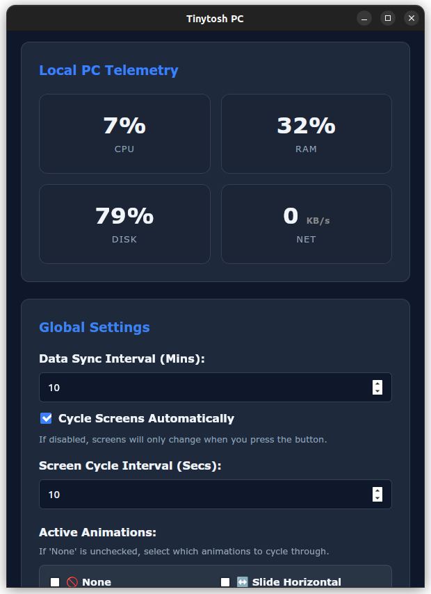Tinytosh Bridge App Settings